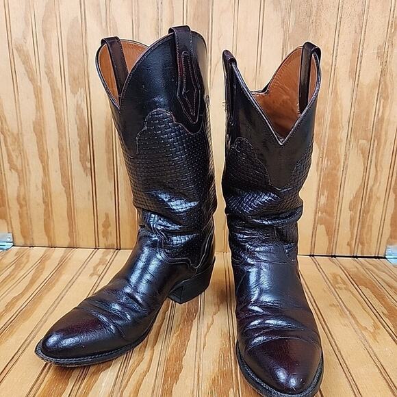 Handmade HTF Basket-Weave Leather El Dorado Western Cowboy Boots Men's 9D - Picture 7 of 12